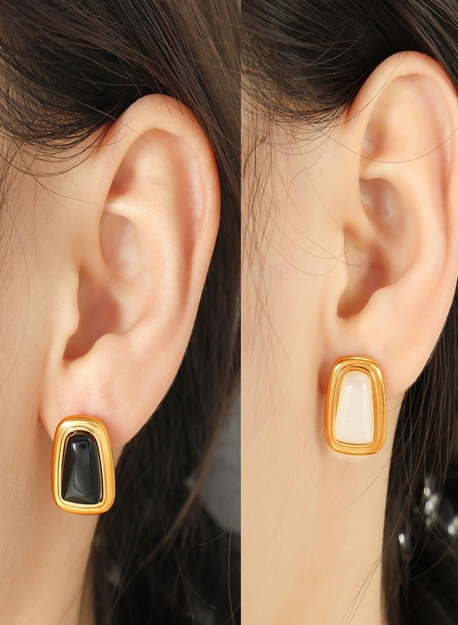 Busnos Vintage Geometric Stone Black and Gold Earrings Necklace Set for Women Cute Square Black Stud Earring Necklace Set Chunky Boho Statement Gold Stainless Steel Earrings Unique Gifts for Her - Image 5